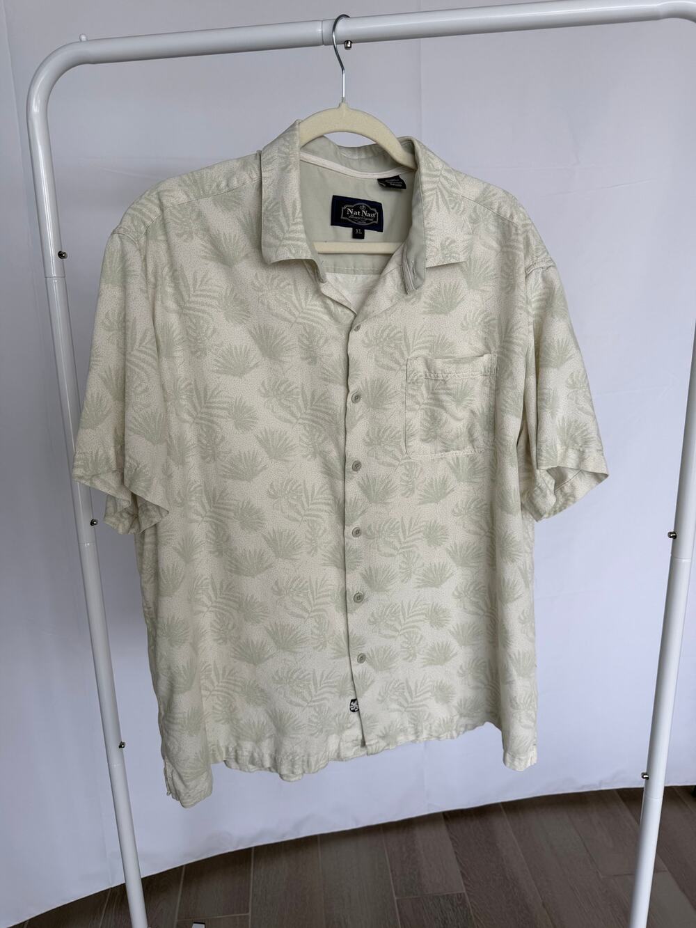 Nat Nast Men’s XL Cream Tropical Print Silk Cotton Button Shirt Luxury Original
